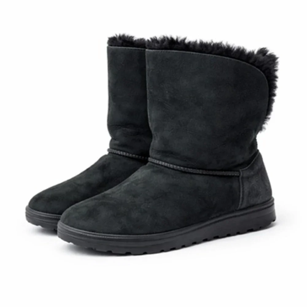 Abeo Black Boots Womens‎ Size 10 Sheepskin Suede Shearling Lined Mid Calf Winter